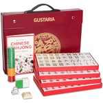 GUSTARIA Chinese Mahjong Game Set, with Large (1.5") 144 Numbered Melamine Green Tiles, 2 Spare Tiles, 3 Dice and a Wind Indicator, Upgrade Carrying Travel Case with English Instruction Included