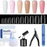 eetles Gel Nail Kit Easy Nail Extension Set 2 In 1 Nail Glue Gel Base with Pre Shaped Short Oval Almond Soft Gel Nail Tips Led Nail Lamp Acrylic Nail Clipper Gelly Nail Tips with jelly gel polish
