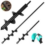 SENENQU 3 x Auger Drill Bits Diameter 80 mm x 300 mm + Diameter 40 mm x 420 mm + Diameter 40 mm x 220 mm Spiral Drill with Gardening Gloves – Quickly Digging Holes – Practical Planting Tool