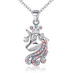 Ever Faith Unicorn Necklace for Girls, 925 Sterling Silver Multicolor CZ Lucky Unicorn Pendant Necklace Birthday Gift for Daughter Granddaughter