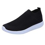 Wide Fitting Ladies Trainers Slip on Lightweight Walking Buffer Fitness Sneakers Casual Memory Foam Tennis Shoes Comfortable Low Top Athletic Sneakers Breathable Besh Jogging Shoes (Black, 7.5)