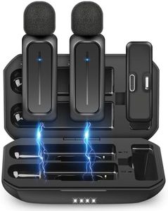 ECOMXIA 2 Pcs Wireless Lavalier Microphone for iPhone iPad Android with Charging Case 7H Clip on Lapel Microphone Wireless for Video Recording Vlogging, YouTube, Interview, 3 Mode Denoise, 70ft