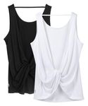 icyzone Workout Tank Tops for Women - Open Back Strappy Athletic Tanks, Yoga Tops, Gym Shirts(Pack of 2)(M, Black/White)