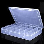 Large Clear Organizer Box,18 Grids Organizer Box with Removable Dividers for Jewelry,Bead Storage Organizer Box,Plastic Compartment Container for Tool Tackle Box(Size10.8 x 7.7 x 1.7in)