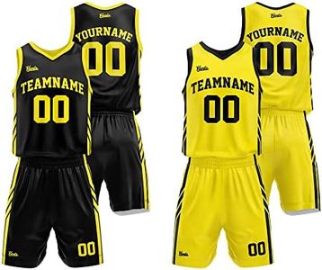 Custom Reversible Basketball Jersey for Men Women Adult Youth Print Name Number Logo (Black-Yellow)
