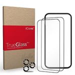 iCarez Tempered Glass Screen Protector for iPhone 15 Pro Max 6.7-inches 2023 [2-Pack] Case Friendly Full Coverage Tray installation Black Frame