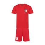 Kids Personalised Red England Style Away Football Kit Shirt and Shorts Boys Girls Best Gift for Child and Unisex Kids Playwear 3 to 13-Year-Old Kids - 7-8 Years 30"