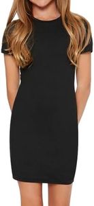 SHENHE Girl's Basic Short Sleeve Crew Neck Bodycon T Shirt Pencil Mini Dresses Black A 14Y