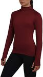 TCA Women's SuperThermal Long Sleeve Performance Base Layer Running Training Workout Top - Mock Neck - with Thumbholes - Cabernet, XL