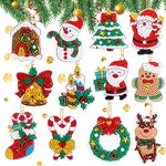 Abeillo 12 Pcs Christmas Diamond Art Painting Keychains 5D DIY Christmas Diamond Art Ornaments Santa Claus Diamond Art Paint Kits Rhinestone Pendant Decorative Hanging Ornament for Christmas Tree