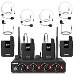 TONOR Wireless Microphones System with UHF Headset/Lavalier Lapel Mics, Bodypack Transmitter, Receiver, 4 * 5 Channels, 60M Range for Church Conference Performance Singing Karaoke PA Speaker Mixer