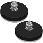 2Pcs Rubber Coated Magnets with M6 Threaded Studs and Nuts, Bolt on Magnets, Strong Flag Neodymium Magnet Mount Base with Rubber Coating Non-Slip, Anti-Scratch, for Light Bar and Add Mirrors