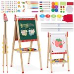 Kids Wooden Easel Double Sided Art Easel Whiteboard Chalkboard Height Adjustable 95-125cm(37-48.5in) Standing Foldable Drawing Board with 100+ Pcs Accessories Letters Numbers for 3 4 5 6 7 8+