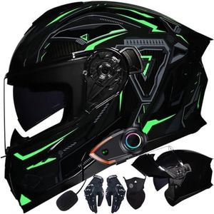 Klapphelm Motorrad mit Bluetooth, Motorradhelm Integrierter Bluetooth-Helm mit ECE Zertifiziert Moped Full Face Helm Rollerhelm Anti-Fog-Doppelspiegel für Damen Herren 54~63cm