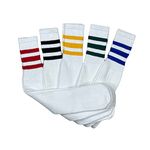 SuNi Apparel Striped Tube Socks Men - White Over The Calf Tube Socks Women - Athletic Retro Triple Stripe Knee High Sock, Assorted, X-Large