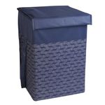 Homestrap Printed Foldable Laundry Bag/Bin Cum Basket with Lid with front Handle (75 Litres | Navy Blue)(Polypropylene)