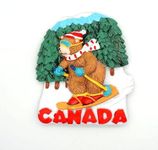 Canada Souvenir Refrigerator Magnets Gift Resin Handcraft Fidge Magnets with Moose Beaver Bear Canadian National Flag Maple (Bear Skiing)