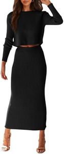 PRETTYGARDEN Women's Winter 2 Piece Sweater Set Ribbed Knit Long Sleeve Crop Tops and Maxi Bodycon Skirt Casual Outfits (Black,Medium)