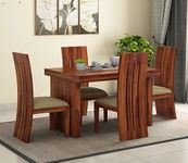 SHIKHA WOOD CRAFT Sheesham Wood 4 Seater Dining Table with Cushioned Chairs for Living Room Wooden Dining Room Furniture (Honey Finish)