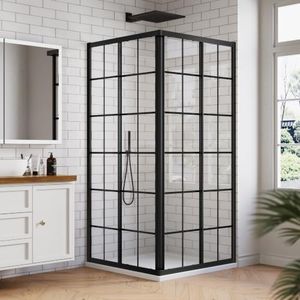 ACE DECOR Corner Shower Enclosure, 36" D x 36" W x 72" H, Double Sliding Corner Shower Door with 1/4" (6mm) Clear SGCC Tempered Glass, Sliding Shower Enclosure in Matte Black Framed Glass Finish