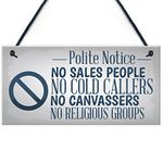 RED OCEAN No Cold Callers Sales Religious Groups Front Door Stop Sign Polite Notice Hanging Wall Plaque