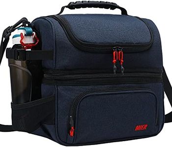 MIER Dual Compartment Lunch Bag Tote with Shoulder Strap for Men and Women Insulated Leakproof Cooler Bag, Dark Blue