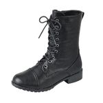 Forever Link Womens Round Toe Military Lace up Knit Ankle Cuff Low Heel Combat Boots, Black, 5