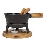 Boska Fondue Sets Pro S - 2 to 4 Persons - Cheese Fondue Sets on Teawarmers - 700 ml Volume for 350 gr Melted Cheese [inc. Fondue Forks] [Stable, Oak Wood and Stainless Steel]