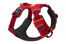 RUFFWEAR Front Range Harness, Medium Dog Harness, Reflective Y Harness, Adjustable Comfortable Padded Everyday Dog Walking, No Pull Dog Harnesses, 2 Lead Attachments & V Ring, Size M, Red Summac