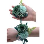 2PCS Rose Flower Wrist Corsage Boutonniere Set,Boutonniere for Men Wedding White Rose Corsage Wristlet for Women Bride Bridesmaid Wrist Corsagefor Wedding Party Prom Decorations (Dark green)