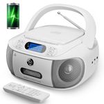 CD Cassette Player Combo, Hernpark Rechargeable Boombox with Bluetooth 5.1, CD Player with Remote Control, Tape Recording, FM Radio, Super Bass, Stereo Sound, Aux/USB Drive, Headphone Jack