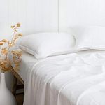Hyaline Home Linen Look Textured 55% Bamboo 45% Cotton White Bed Sheets Set King, Moisture-Wicking and Cooling, Breathable and Durable, Natually Orangic, Fitted & Flat Sheets Deep Pocket 16"