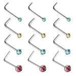 Yolev 60 Pieces Hypoallergenic Nose Studs for Women Men 316L Stainless Steel CZ Nose Piercing Jewelry L Shaped Nose Rings Nose Piercing Jewellery Set for Women Girls(multicolor)