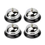 FMP Brands [4 Pack] Call Bells 3.38 Inch - Silver Desk, Stainless Steel Metal Counter Service Bell, Loud and Clear Ring for Elderly, Hotel Reception, Restaurant, Kitchen, Store, School