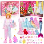 Christmas Advent Calendar 2024 with Princess & Unicorn Doll Toys: 24 Days Kids Countdown Advent Calendar Doll Accessories Dress Up Set for Girls Aged 3-8 Party Favors Xmas Gifts Stocking Stuffers