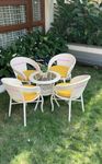 AAKARSHAK India 4+1 Outdoor Indoor Patio Furniture Sets Rattan Chair Patio Set Conversation Set Poolside Lawn Chairs Balcony Outdoor Garden Furniture Chair (Cream and Yellow Cushion)