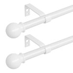 White Curtain Rods 2 Pack, 48 to 88 inch Curtain Rod Set with Brackets, 5/8" Diameter Adjustable Curtain Rod for Bedroom, Living Room, Kitchen