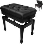 Bailanoom Adjustable Piano Bench with Storage Imports Genuine Leather Wooden Piano Stool with Padded Cushion