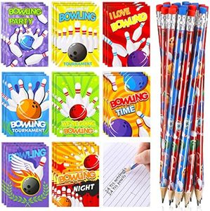 Kisston 48 Pcs Bowling Party Favors Include 24 Bowling Mini Notepad Small Pocket Notebook with 24 Bowling Pencils for Kids Classroom Graduation Party Favors Student Teacher Gift Office School Reward