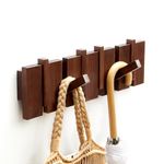 ESDOPA Wood Wall Mounted Coat Rack, Coat Rack Wall Mount, Flip Down Wall Hook Rack with 6 Hooks, Entryway Wall Art Hook for Hanging Coats Keys Hats Towels Bags, Walnut