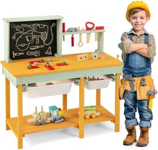 Maxmass Kids Workbench, Wooden Toddler Tool Bench with Rich Tool & Parts, Chalkboard, 2 Storage Baskets, Educational Construction Tool Set Play Workbench for 3-8 Years Old Boys Girls