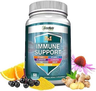 7 in 1 Immune Support Supplement with Vitamin C, Vitamin D3, Zinc 50mg, Quercetin, Echinacea Purpurea, Sambucus Elderberry and Ginger for Complete Immune Defense - Immunity Vitamins -60 Capsules