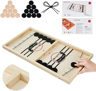 moopok Fast Sling Puck Game - Fast Action Foosball Table Super Winner Wooden Air Hockey Board Game - Desktop Battle Slingshot Game - Fun for Family Game or Party with Friends