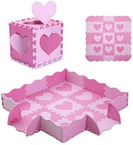 Tamiplay Foam Play Mat for Kids，25Pcs Square Interlocking Puzzle Floor Mat，Baby Play Mat Floor Mat Foam Puzzle Playmat for Toddlers with Fence - Pink Heart