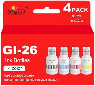 MS.R GI-26 GI26 Ink Refill Bottles Compatible for Canon MAXIFY GX6021 GX7021 GX7020 GX6020 GX4020 GX5020 GX3020 Megatank Printer (170ml Black, 135ml Cyan Magenta Yellow) Pigment Ink