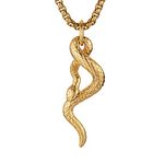 HZMAN Gothic Jewelry Men's Stainless Steel Animal Snake Pendant Chain Necklace, Stainless Steel, No Gemstone