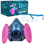 Breath Buddy Respirator Mask With Filters & Safety Glasses | Reusable Professional Breathing Protection Against Dust, Pollen & Organic Vapors | Half Mask Respirator With Pair of Cartridges & Filters