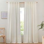 NICETOWN Natural Linen Curtains 95 inch Long Rod Pocket & Back Tab for Living Room, Flax Linen Burlap Semi Sheer Panels Light Filtering Drapes Privacy Window Treatment for Bedroom, W52 x L95, 2 Pcs