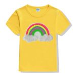 Rainbow Sequins Patch Girls Colour T Shirt (8-10 yrs, yellow)