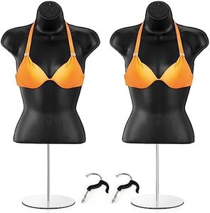 Geetery 2 Pieces Female Mannequin Torso Dress Form with Stand and Hanging Hook Table Top Mannequin Hollow Back Body for Counter Craft Show Photo Design Retail Store Exhibition, S-M Size, Black